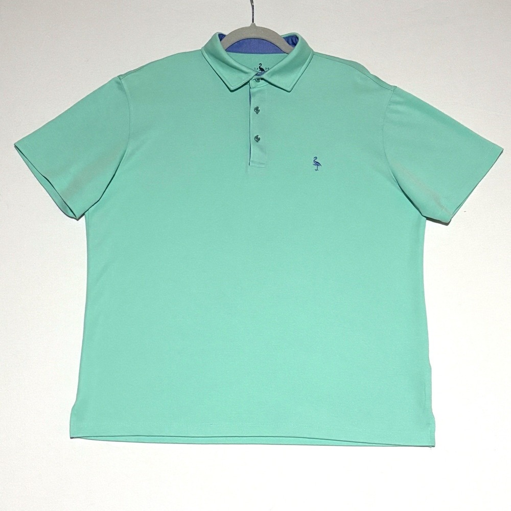 Tailorbyrd Collection Mens XL Aqua Blue Flamingo Logo Golf Polo Shirt Preppy